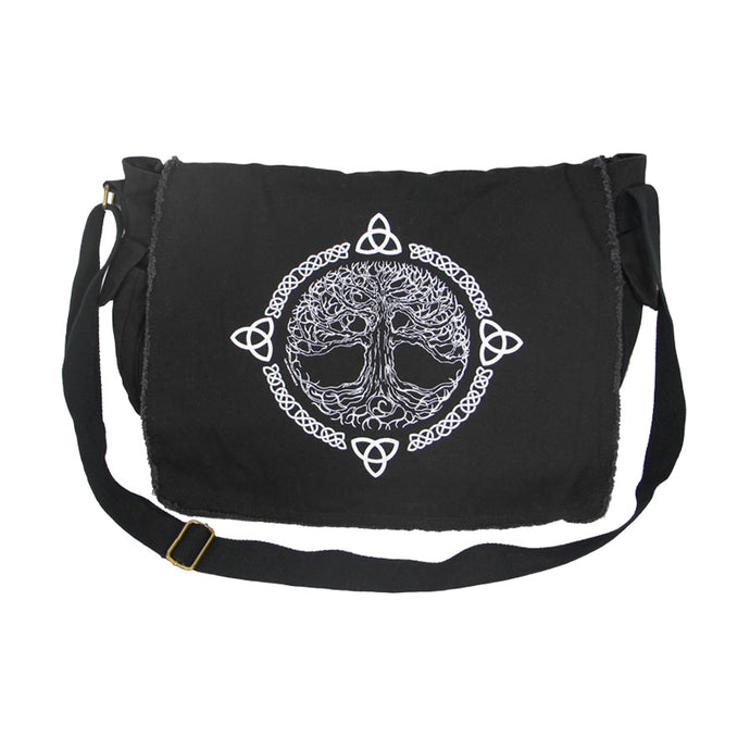 Tree Of Life Raw Edge Messenger Bag Black